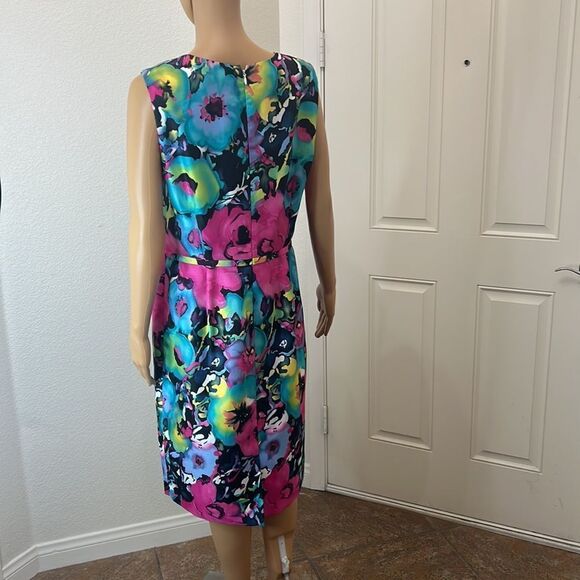 Black Label Evan Picone Dress Floral Sweetheart Neck Sleeveless Midi Pink Blue - Picture 6 of 11